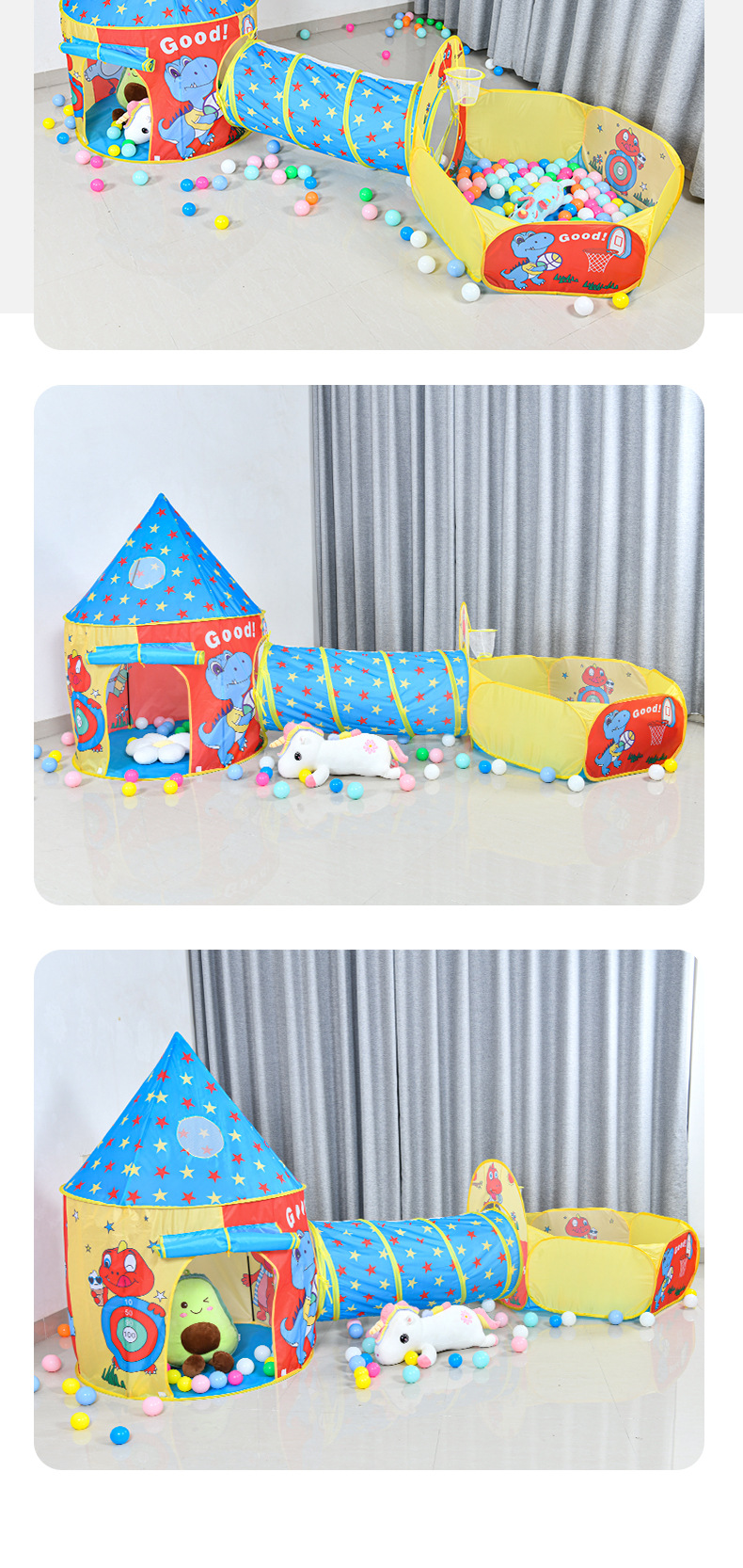 跨境亚马逊儿童帐篷隧道爬行三件套海洋球池男女室内外游戏屋玩具详情9