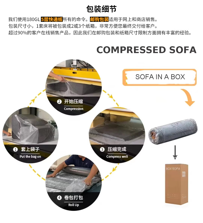 Wholesale corduroy fabric lounge chairs, compressed sponge sofas, I-shaped combination vacuum box sets, boneless compressed sofas pic 6