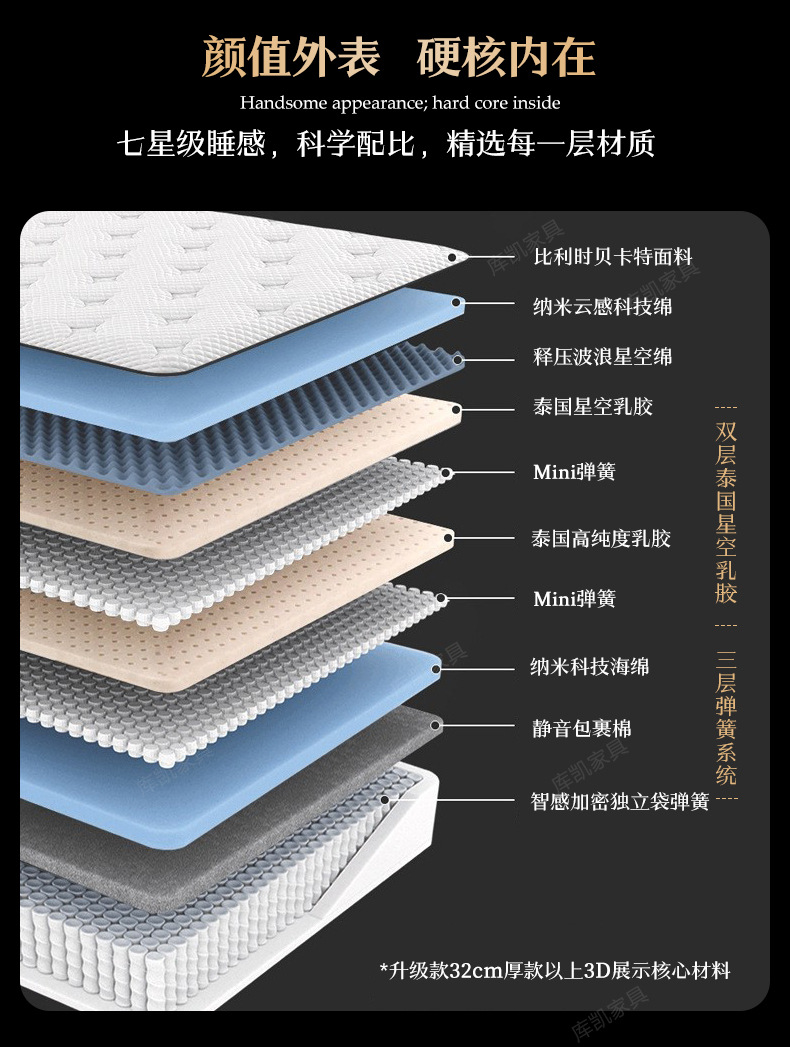 库凯席梦思泰国星空乳胶床垫加厚七星级酒店智感独立袋弹簧床垫详情28