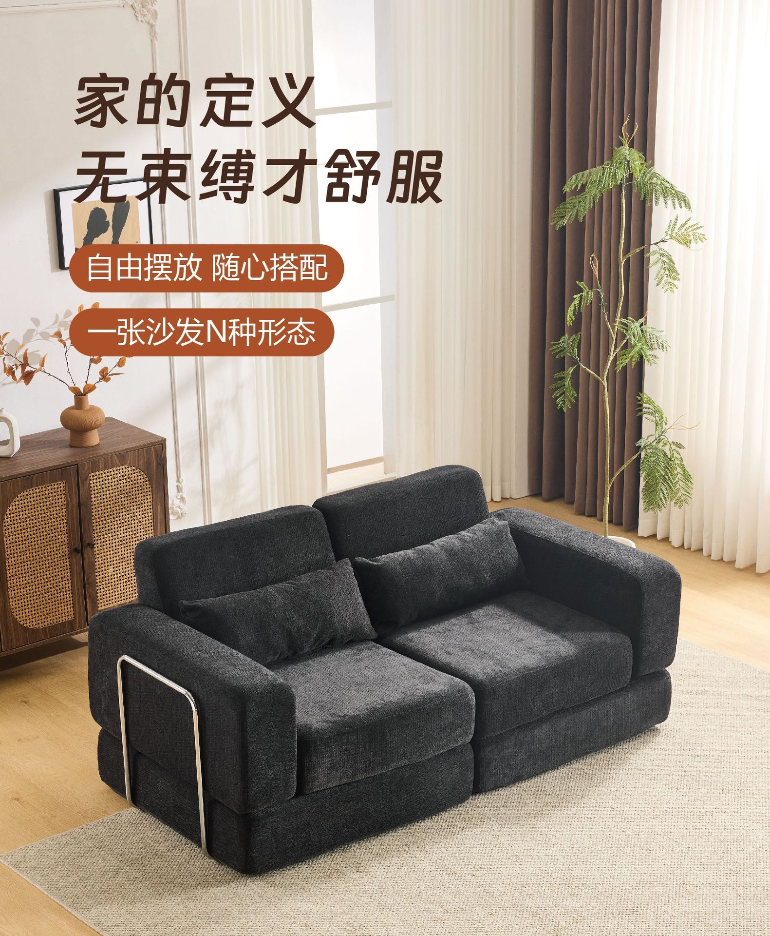 布艺沙发家用客厅小户型压缩沙发出租屋单双人沙发两用折叠沙发床详情1