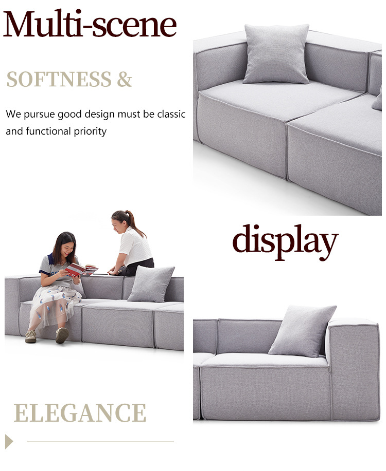 All-sponge compressed sofa, tofu block and square combination living room, cream style, Italian minimalist style, cotton and linen internet-famous sofa pic 2