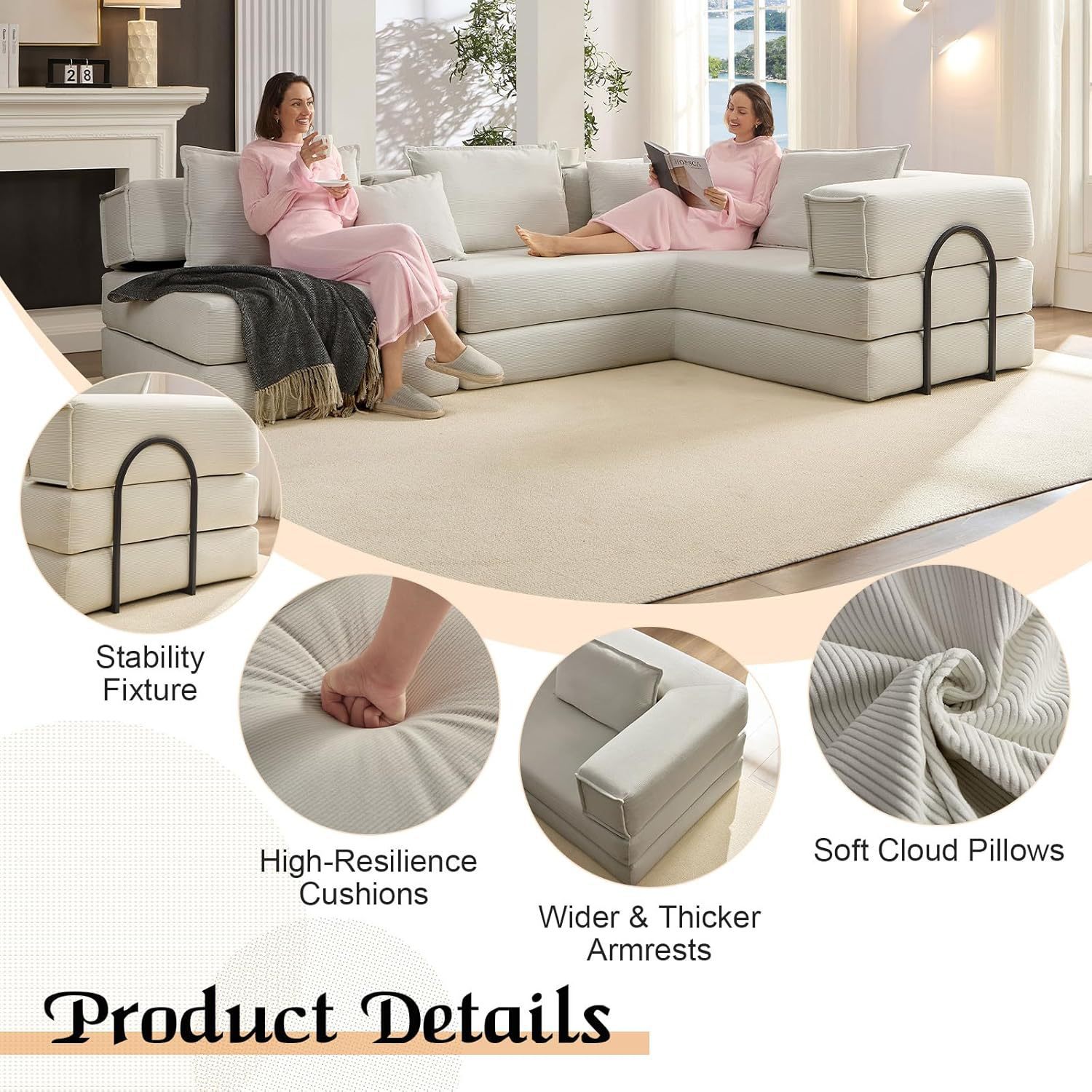 Customized wholesale living room light luxury high-density sponge compression sofa, Empress combination sofa with headrest, skin-friendly sofa pic 3