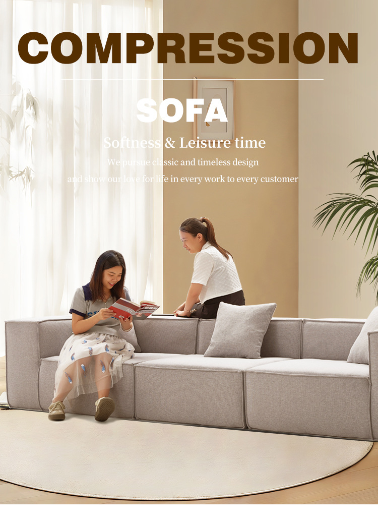 All-sponge compressed sofa, tofu block and square combination living room, cream style, Italian minimalist style, cotton and linen internet-famous sofa pic 1