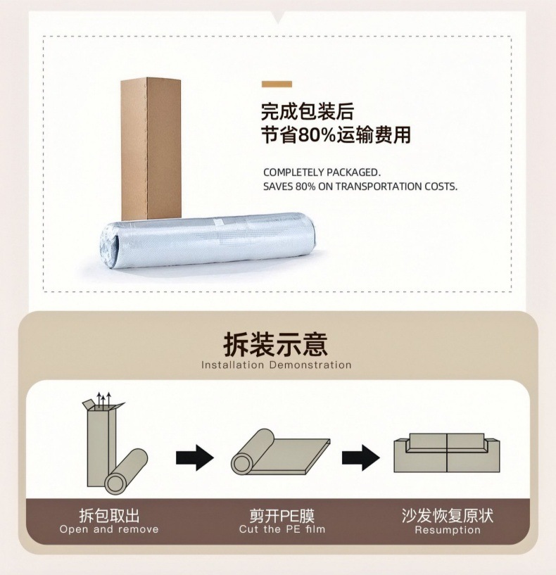 跨境真空压缩沙发意式极简棉麻布艺可拆洗大小户型豆腐块直排沙发详情3