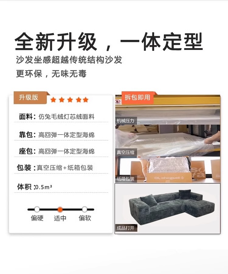 跨境压缩沙发仿兔毛灯芯绒免安装现代家用舒适客厅展厅组合型沙发详情10