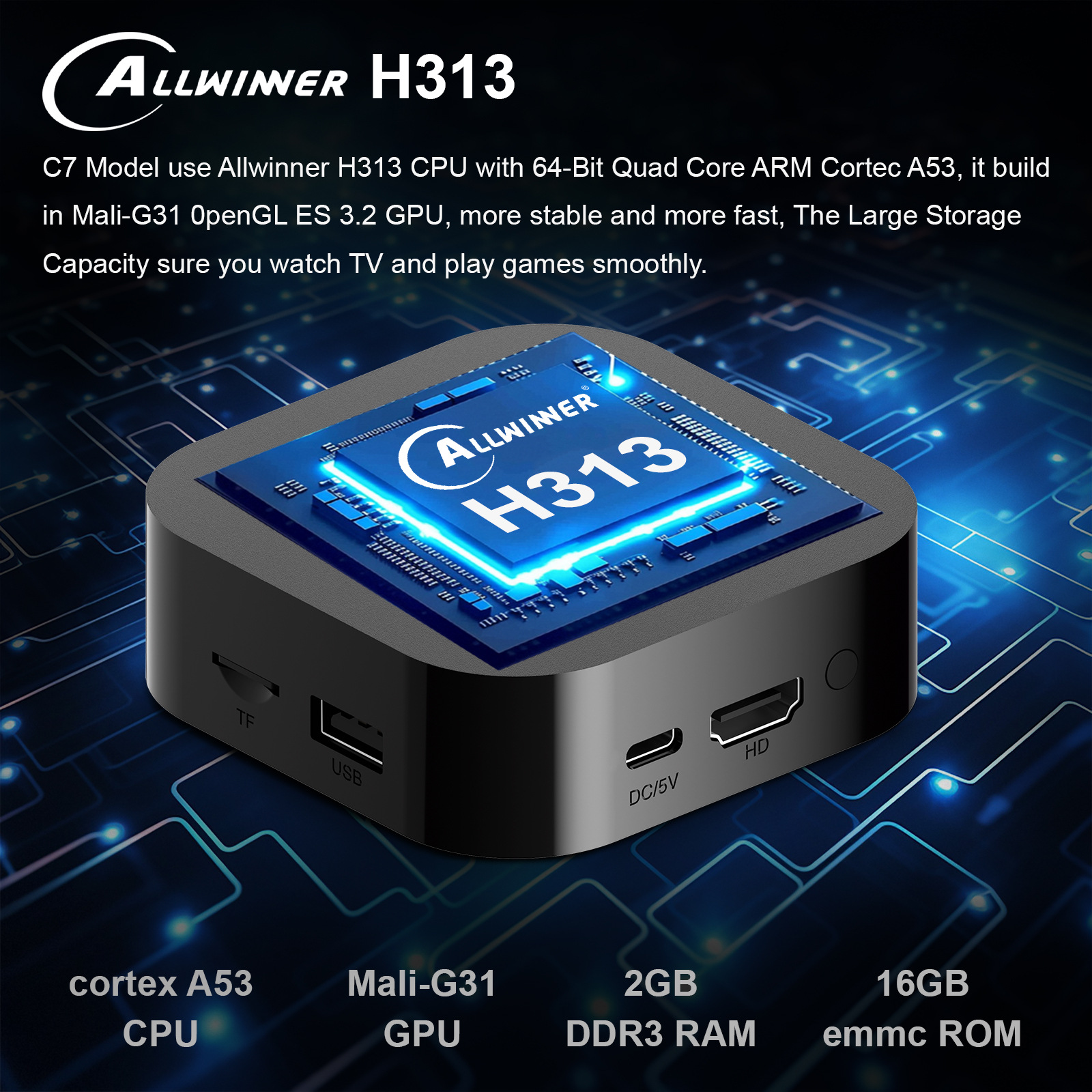 全新跨境智能电视播放器C7蓝牙语言遥控高清4k便携家用电视机顶盒详情2