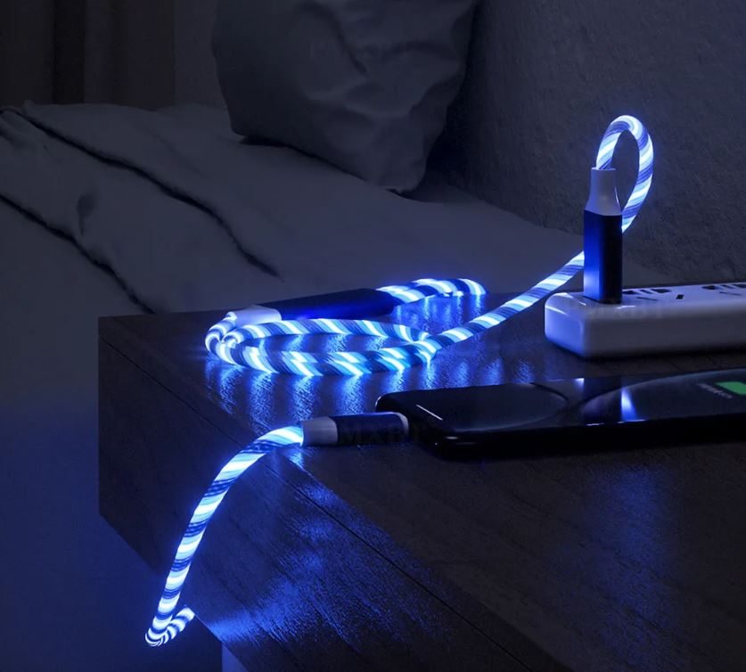 一拖三流光数据线 适用苹果安卓TypeC手机快充三合一跑马灯发光线详情10