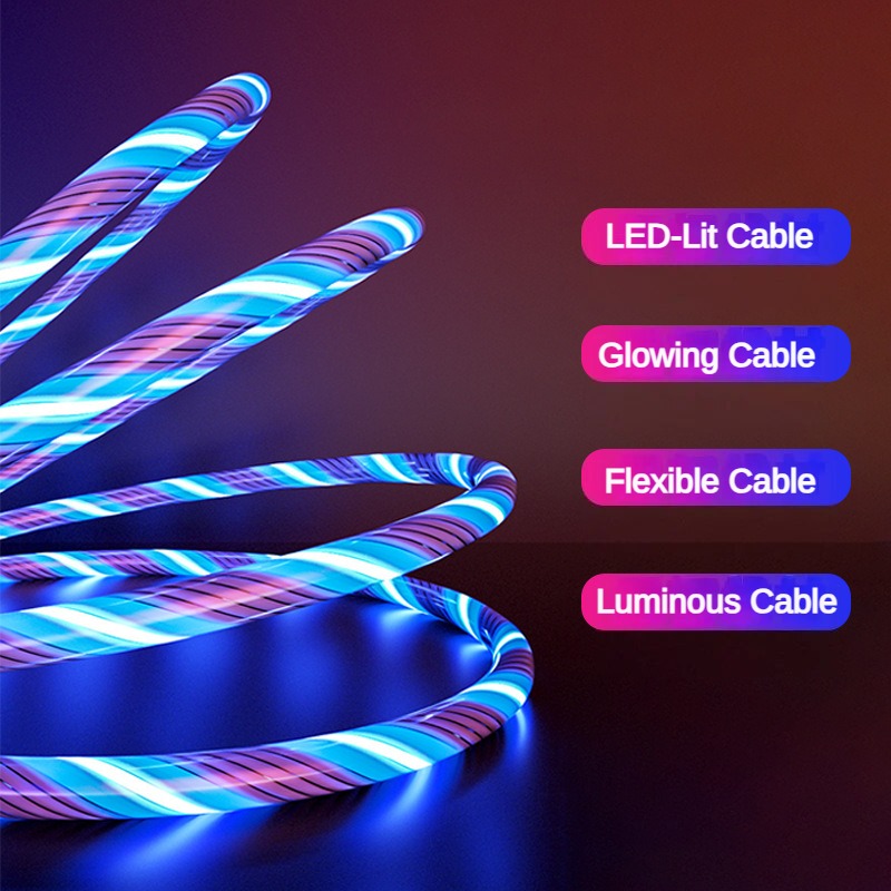 一拖三流光数据线 适用苹果安卓TypeC手机快充三合一跑马灯发光线详情5