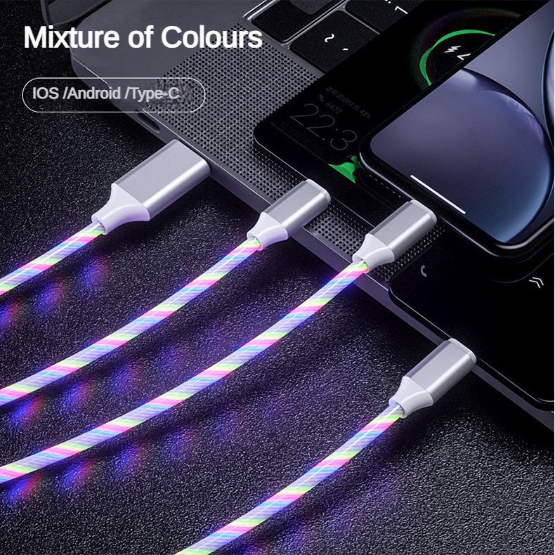 一拖三流光数据线 适用苹果安卓TypeC手机快充三合一跑马灯发光线详情6