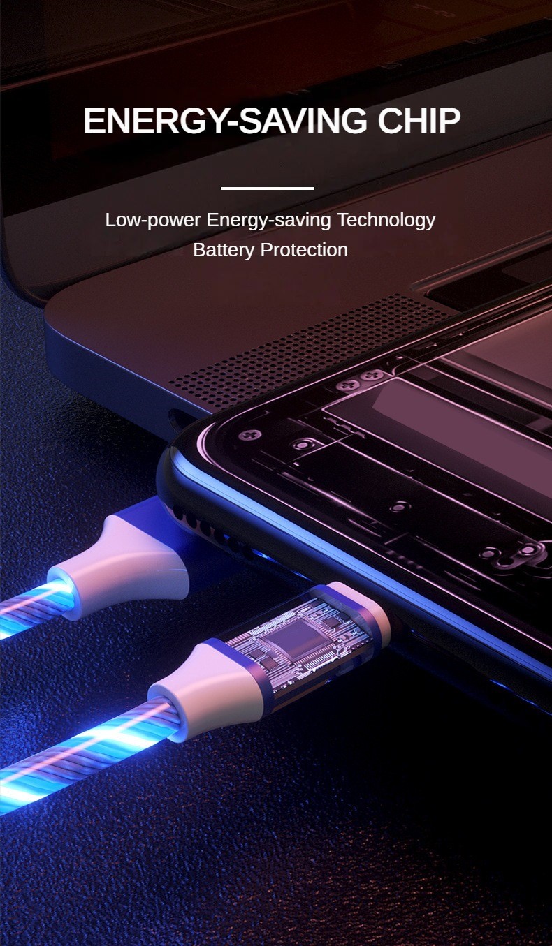 一拖三流光数据线 适用苹果安卓TypeC手机快充三合一跑马灯发光线详情7