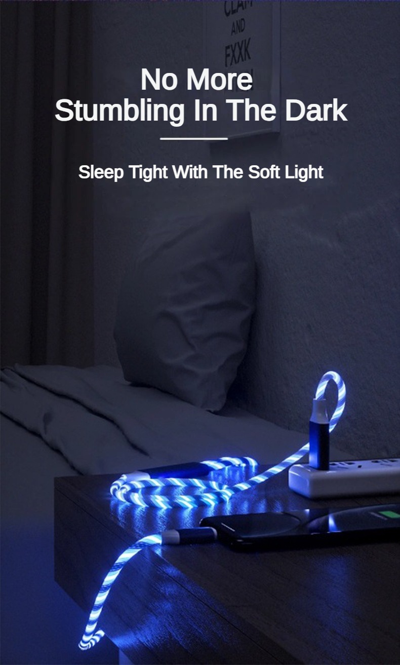 一拖三流光数据线 适用苹果安卓TypeC手机快充三合一跑马灯发光线详情12