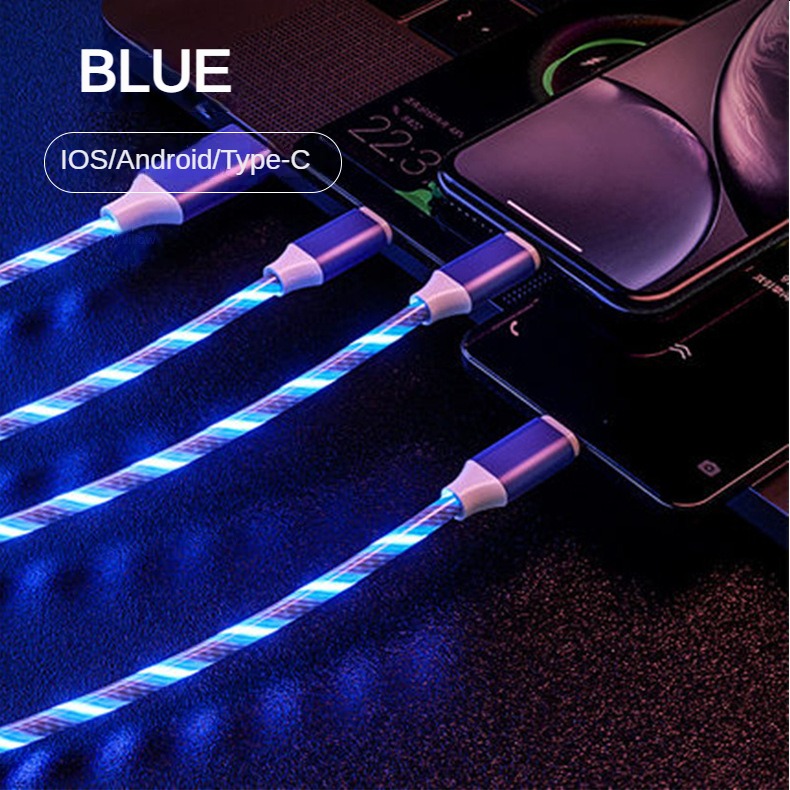 一拖三流光数据线 适用苹果安卓TypeC手机快充三合一跑马灯发光线详情9