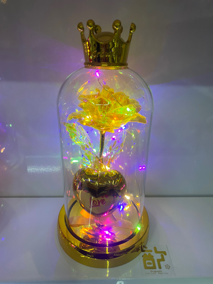 节日礼物爆款产品，镀金彩色皇冠玻璃罩玫瑰灯、礼物必备详情6