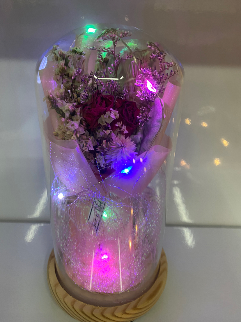 带灯玻璃罩干花花束，母亲节礼物、情人节礼物，各种场合礼物赠送详情9