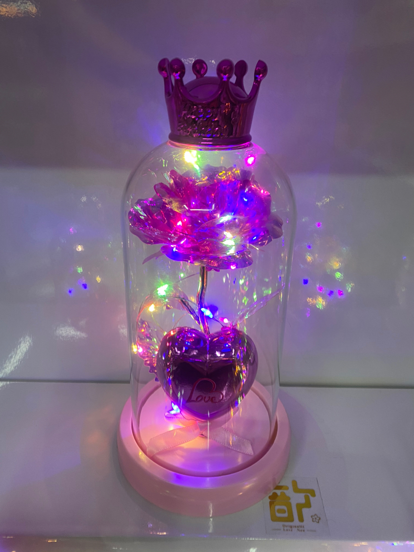 节日礼物爆款产品，镀金彩色皇冠玻璃罩玫瑰灯、礼物必备详情2