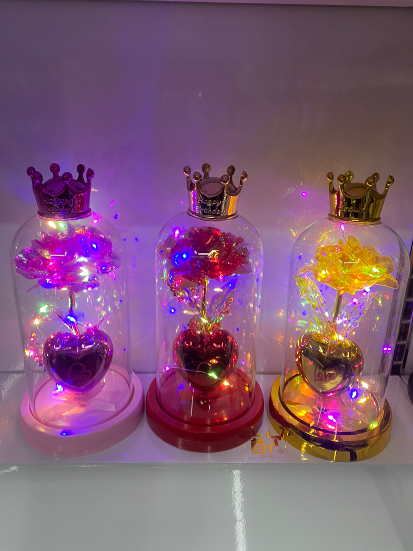 节日礼物爆款产品，镀金彩色皇冠玻璃罩玫瑰灯、礼物必备详情7