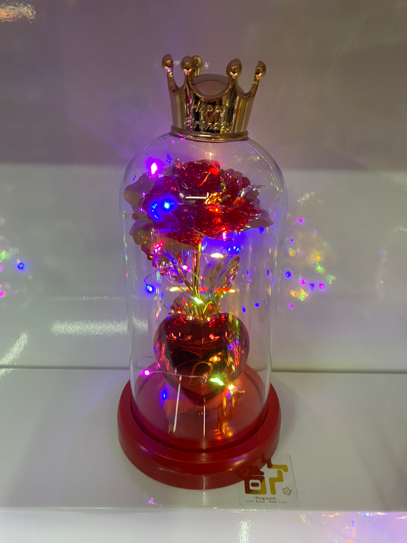 节日礼物爆款产品，镀金彩色皇冠玻璃罩玫瑰灯、礼物必备详情1