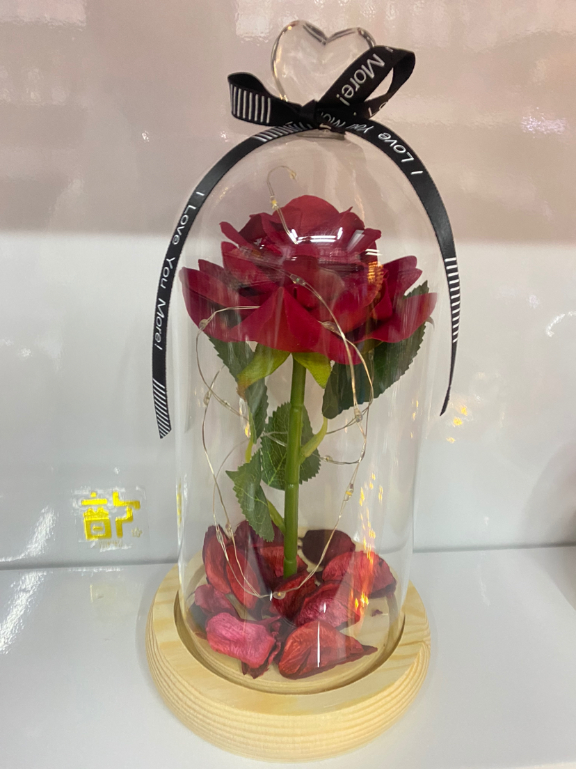 礼盒装带灯爱心玻璃罩仿真玫瑰花，节日礼物必备详情3
