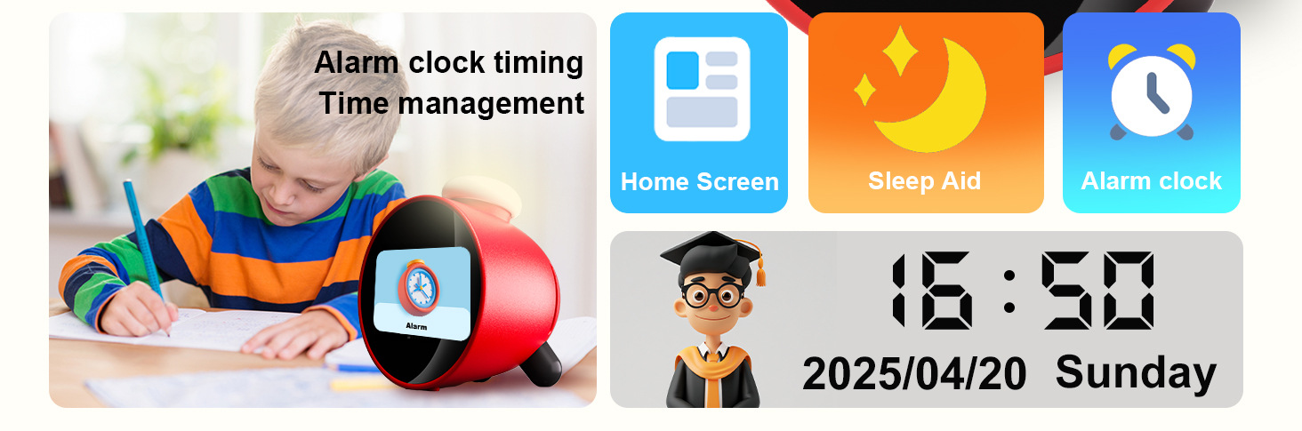 AI智能闹钟卡通艺术创意智能闹钟新款儿童个性闹钟可语音闹钟跨境智能闹钟详情2