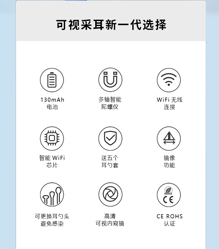AI visual ear pick, high-definition with light, connected to mobile phone WIFI, one-click direct connection, smart visual ear pick, ear cleaner set, smart camera ear picker pic 3