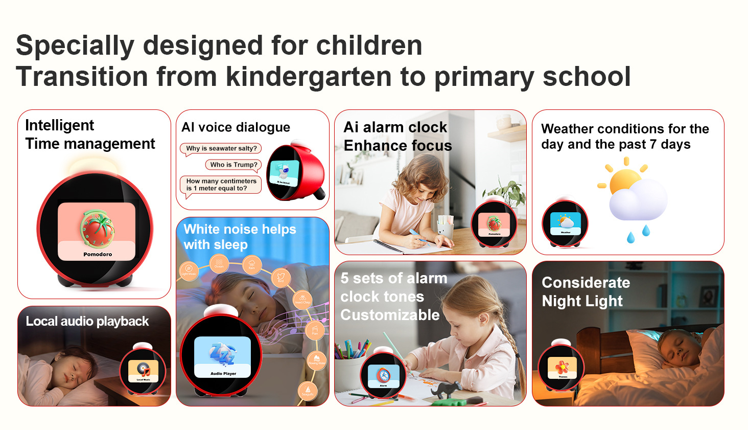 AI智能闹钟卡通艺术创意智能闹钟新款儿童个性闹钟可语音闹钟跨境智能闹钟详情5