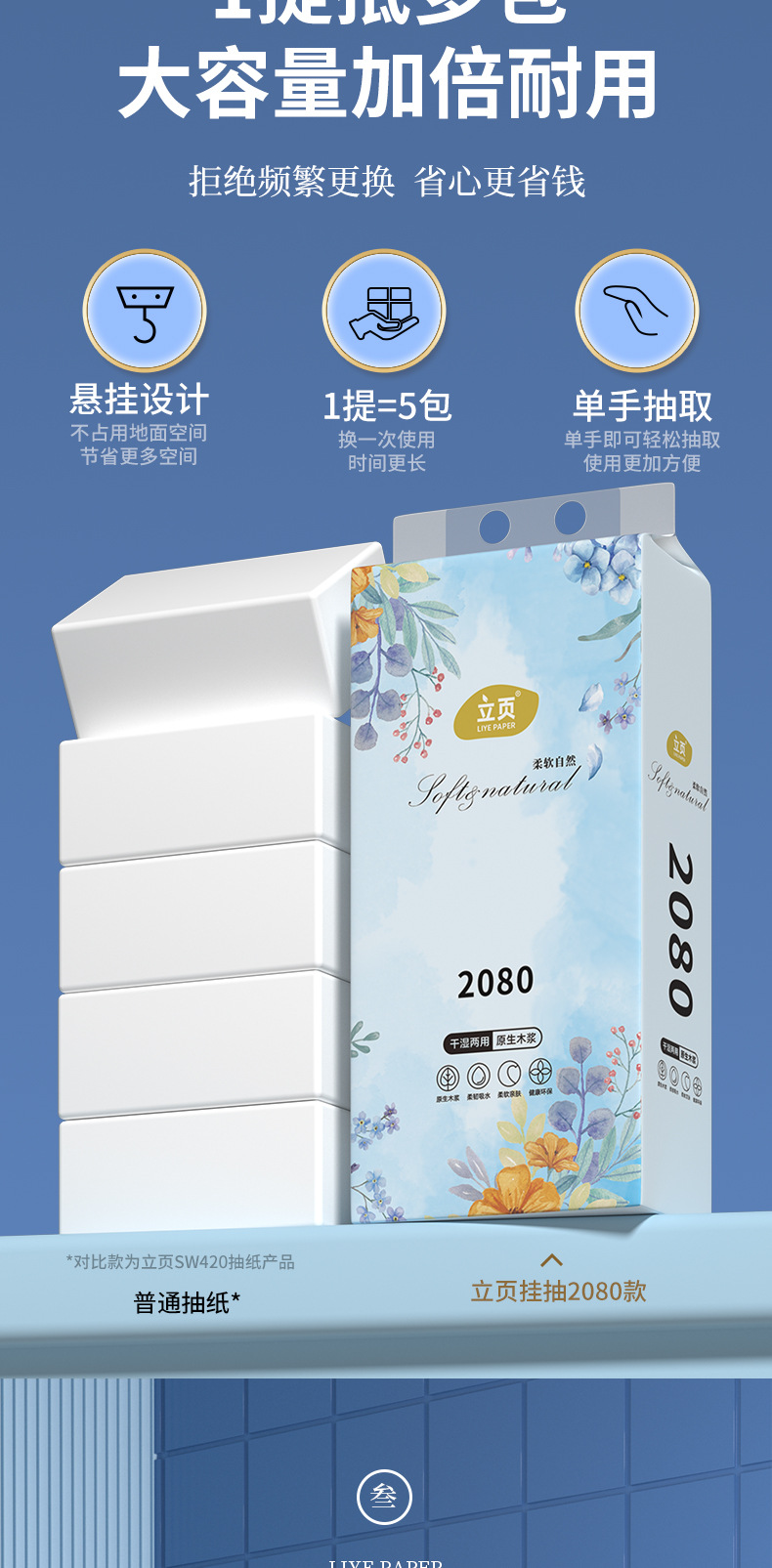 大包挂式抽纸整箱装底部抽取悬挂式卫生纸批发家用厕所厕纸擦手纸详情2