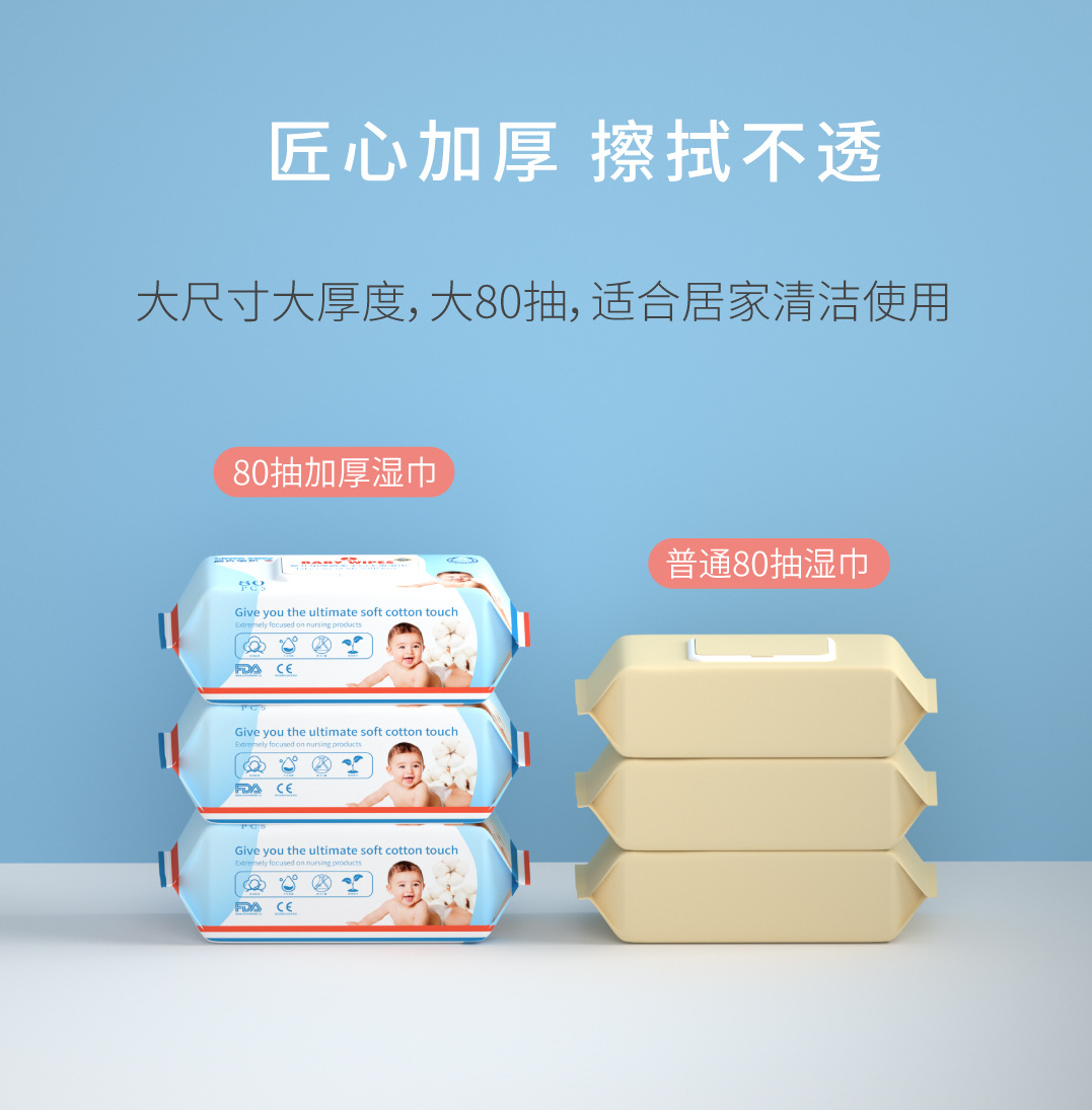 工厂80片婴儿手口湿巾大包加厚宝宝护理清洁湿纸巾珍珠纹儿童湿巾详情2