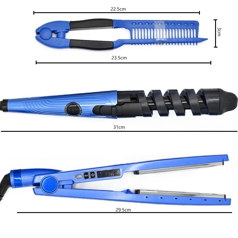 跨境三件套螺旋卷发器梳子套装自动卷发棒直发电夹板刘海烫发器详情9