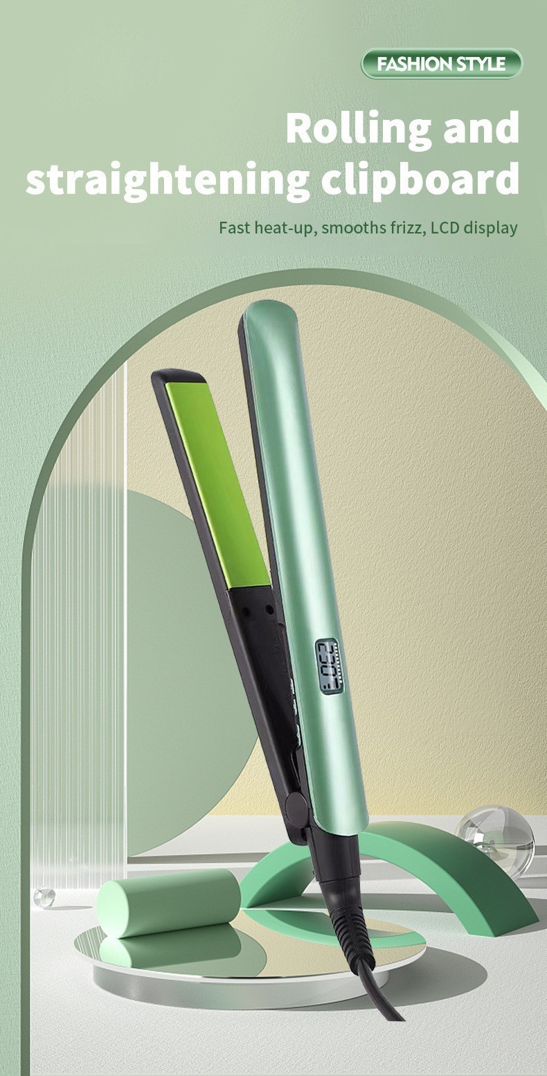 跨境液晶显示屏直发夹板调温多功能卷发棒直卷两用护发直发电夹板详情1
