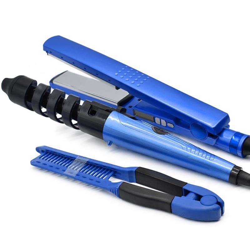 跨境三件套螺旋卷发器梳子套装自动卷发棒直发电夹板刘海烫发器详情7