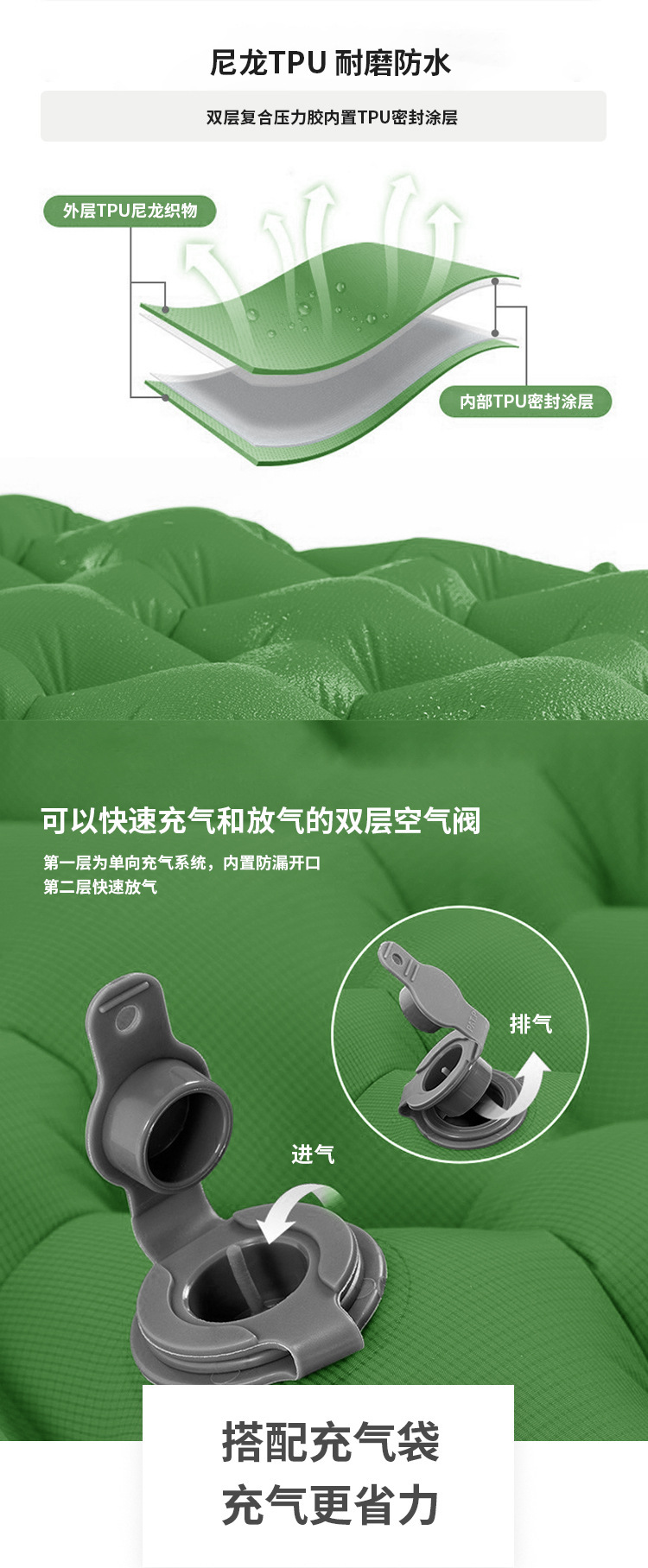 Factory direct supply of diamond-shaped inflatable pads with pillows, foot pedal pumps, inflatable sleeping pads, inflatable mattresses, outdoor leisure camping moisture-proof pads pic 3
