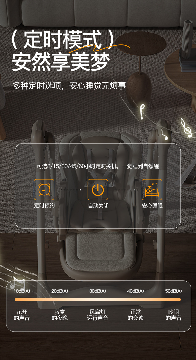 宝宝餐椅智能蓝牙电动摇椅可坐躺婴儿吃饭椅家用折叠成长儿童餐椅详情10