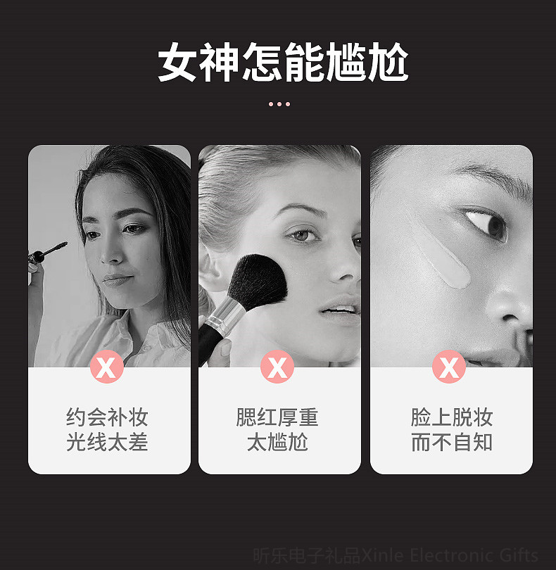 Mini LED light-emitting makeup mirror, round portable folding small mirror with light, beauty mirror with logo printing pic 3