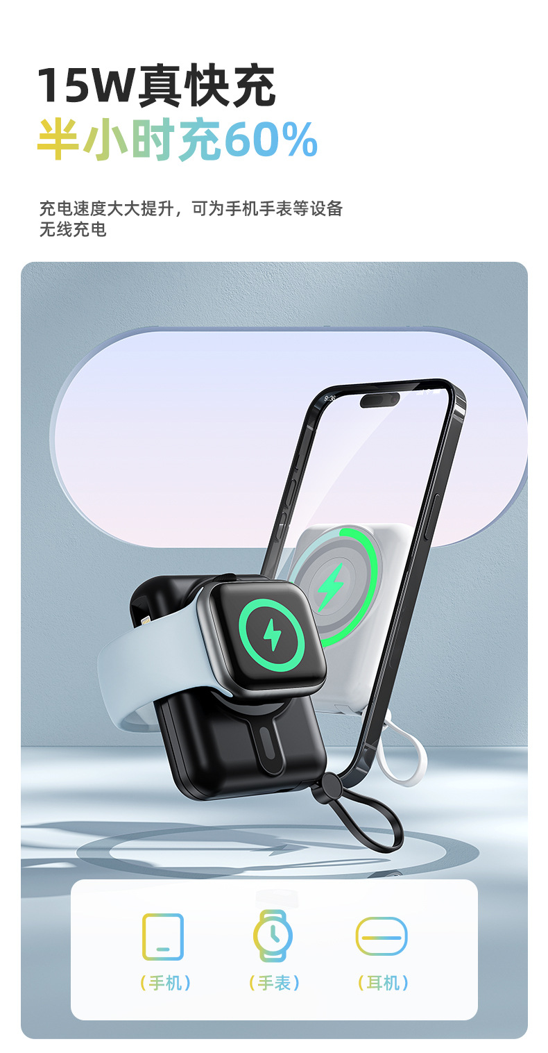 新款自带线Magsafe磁吸15W无线充电宝22.5W快充移动电源可充手表详情3