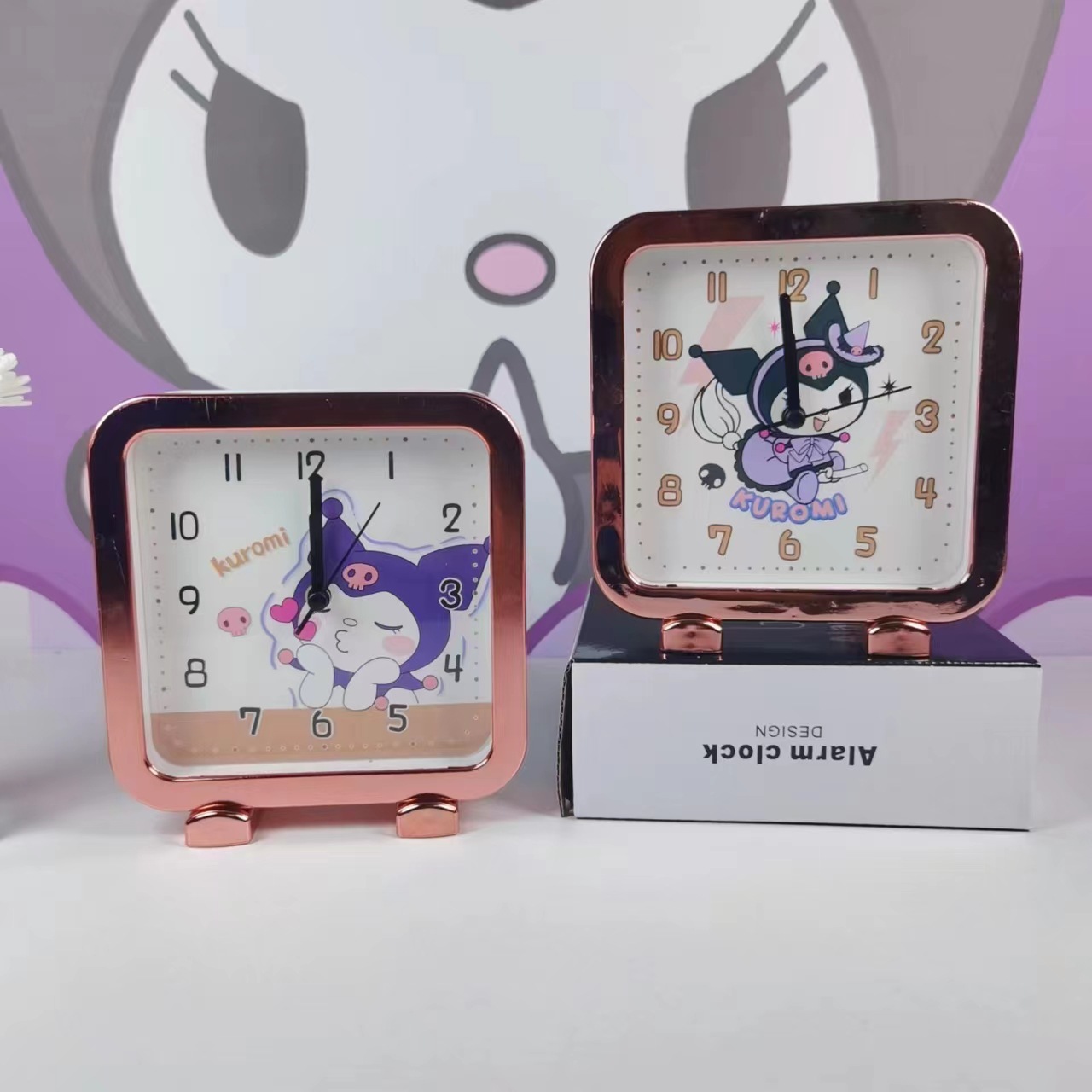 跨境新款创意卡通库洛米三丽鸥卡通闹钟学生卧室超静音懒人台钟详情18