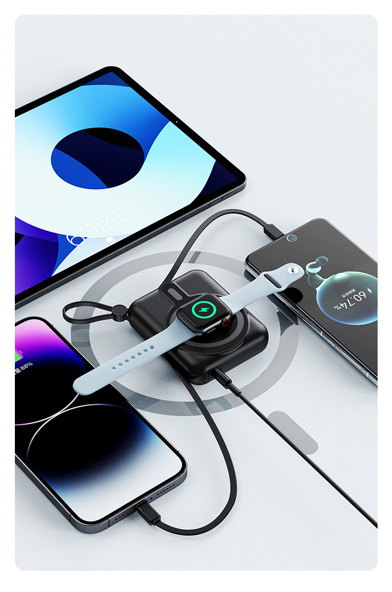 新款自带线Magsafe磁吸15W无线充电宝22.5W快充移动电源可充手表详情7