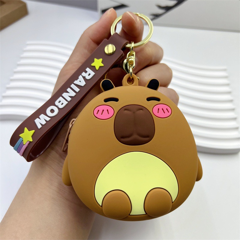 创意卡通卡皮巴拉零钱包钥匙扣可爱水豚钥匙包学生卡包钥匙链批发详情9