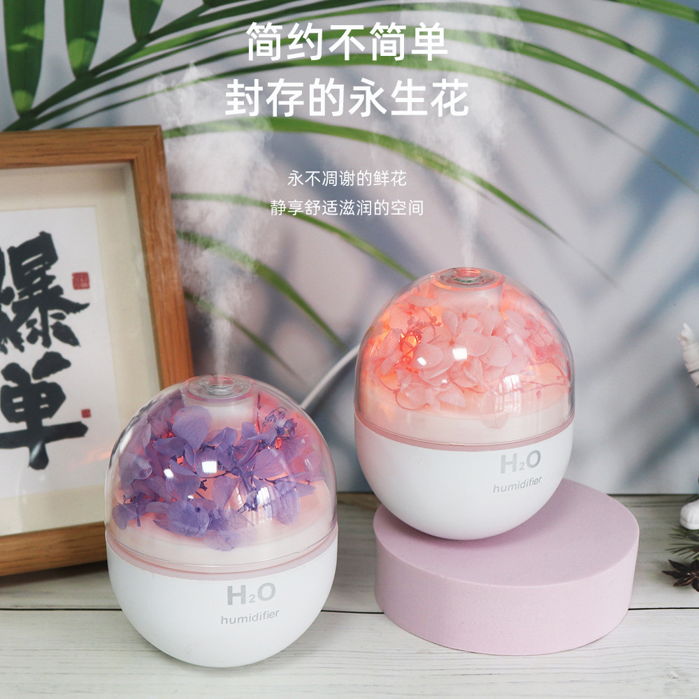The new Everlasting Flower humidifier is a portable car and home USB water replenishment atomization soft sound night light creative humidifier pic 8