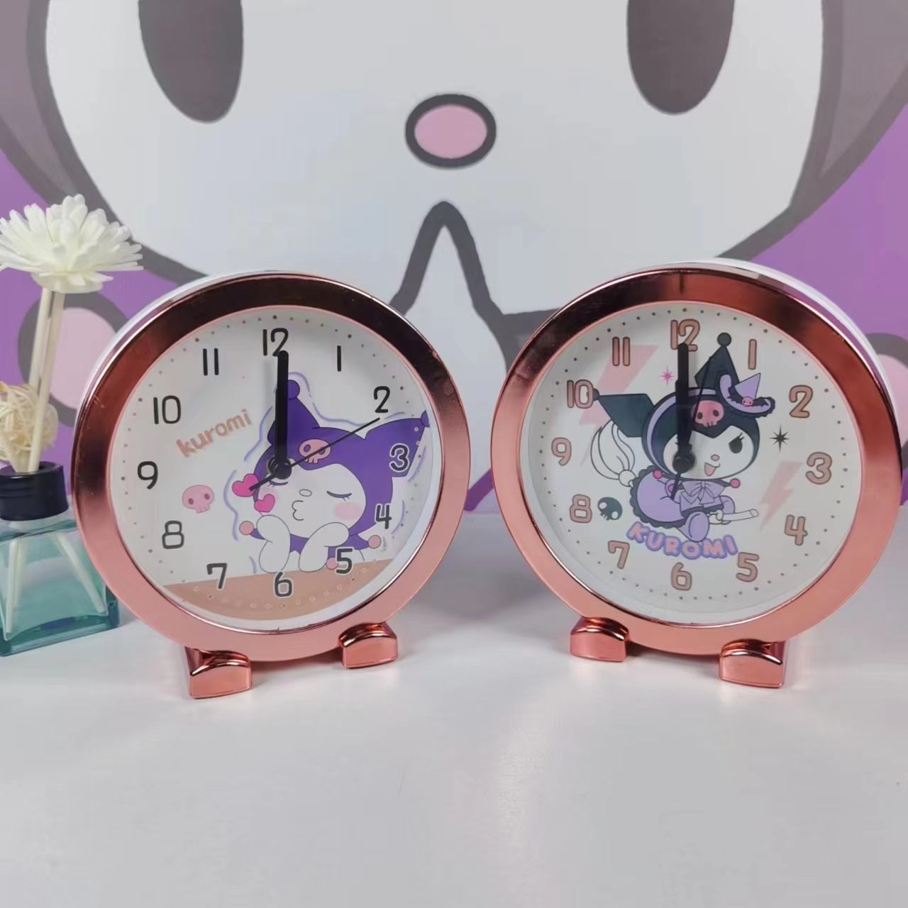 跨境新款创意卡通库洛米三丽鸥卡通闹钟学生卧室超静音懒人台钟详情10