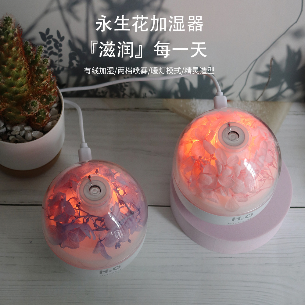The new Everlasting Flower humidifier is a portable car and home USB water replenishment atomization soft sound night light creative humidifier pic 4