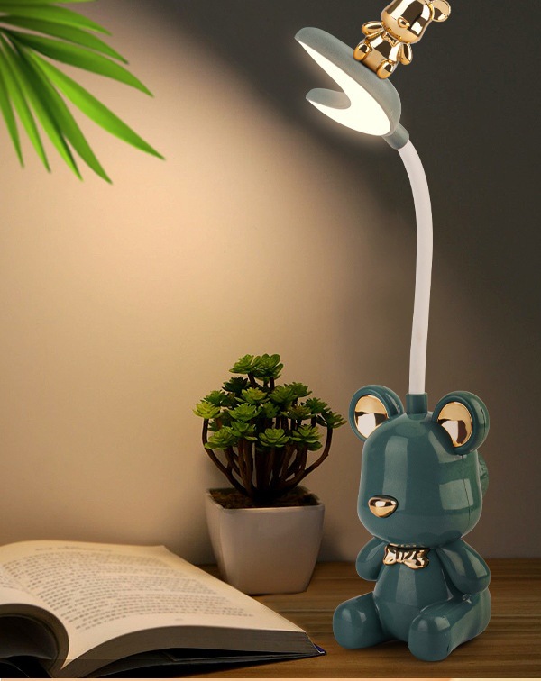 New cute bear Moon LED charging desk lamp, mini electroplated bear USB charging night light with pencil sharpener pic 6