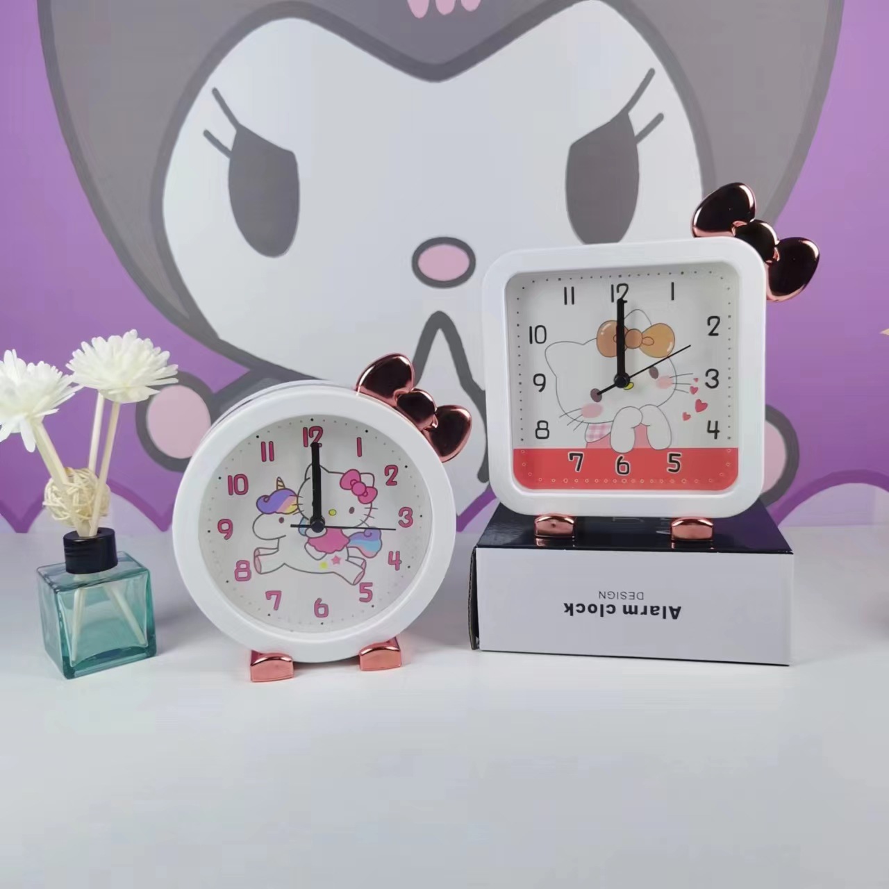 跨境新款创意卡通库洛米三丽鸥卡通闹钟学生卧室超静音懒人台钟详情15