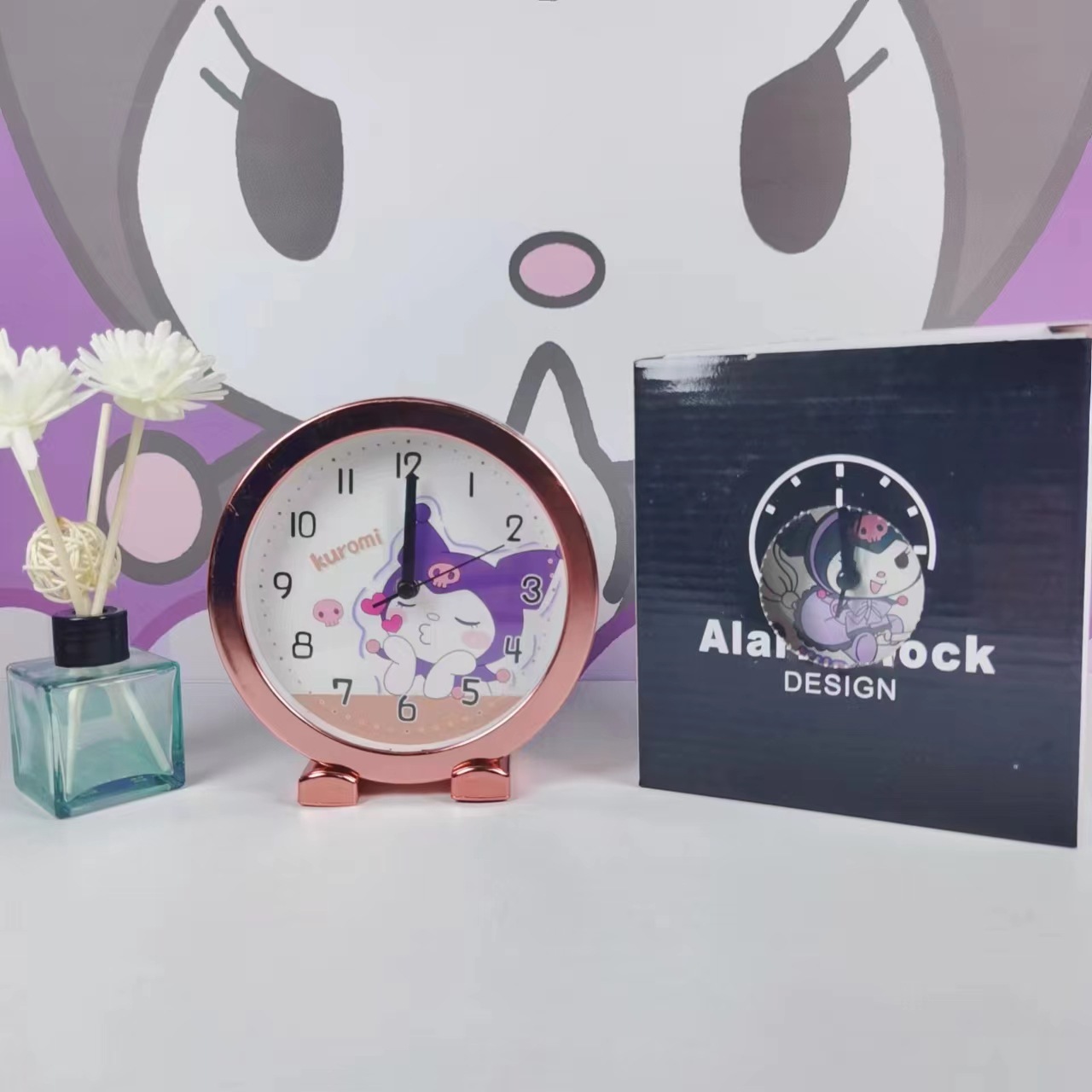 跨境新款创意卡通库洛米三丽鸥卡通闹钟学生卧室超静音懒人台钟详情12