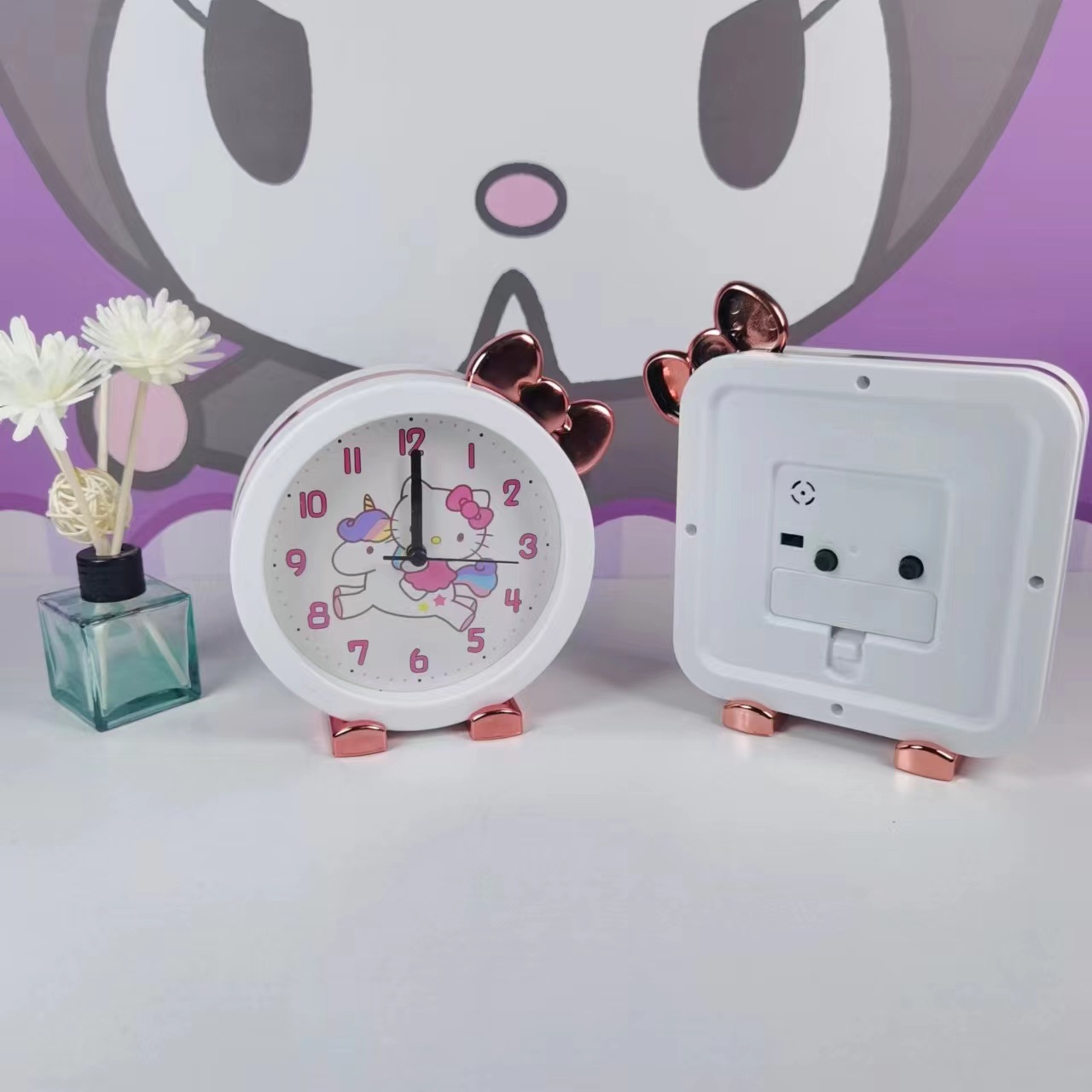跨境新款创意卡通库洛米三丽鸥卡通闹钟学生卧室超静音懒人台钟详情14