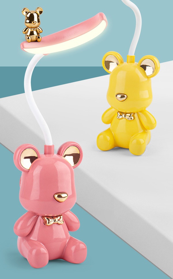 New cute bear Moon LED charging desk lamp, mini electroplated bear USB charging night light with pencil sharpener pic 10