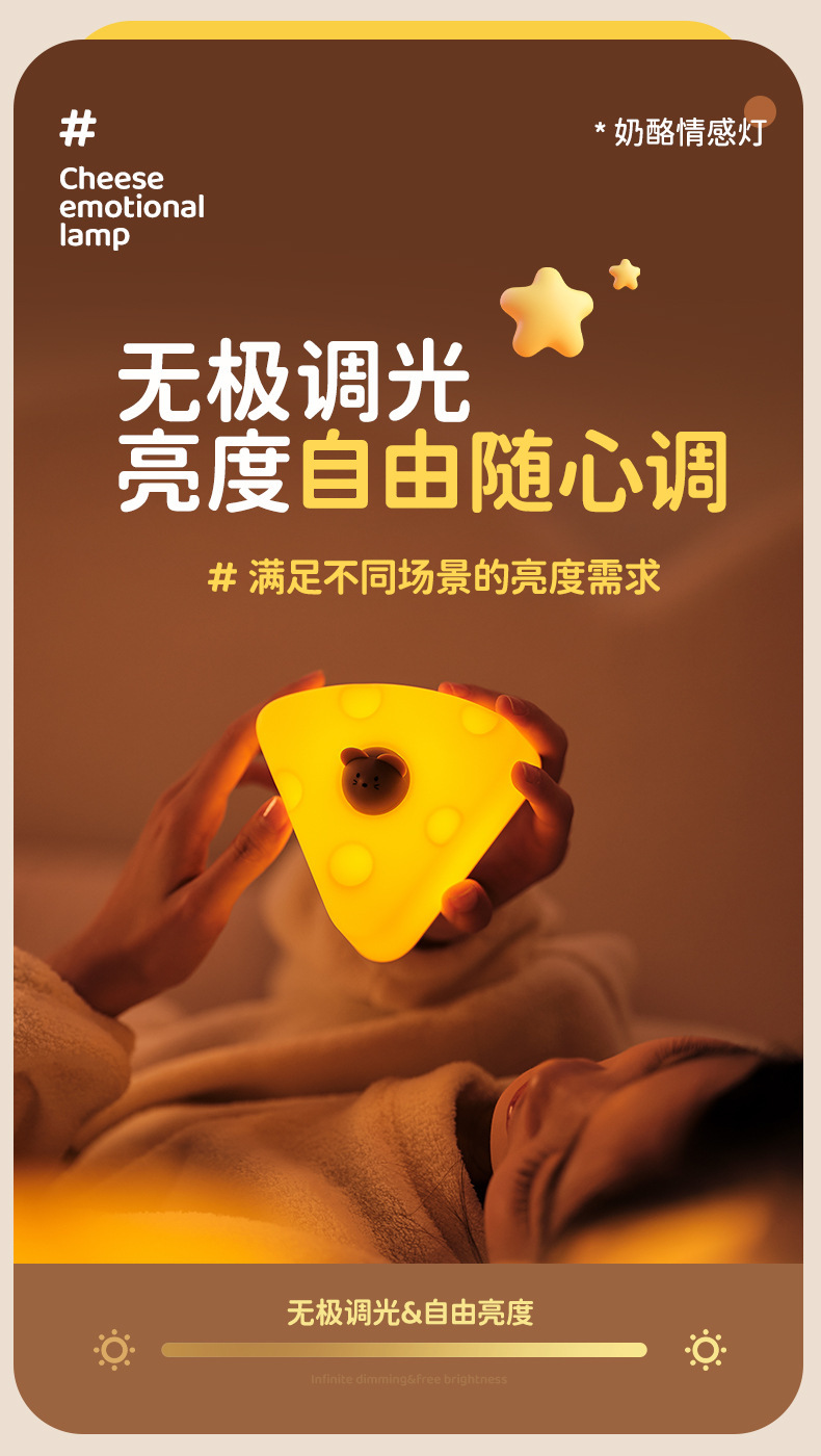 芝士小夜灯奶酪情感夜灯卧室床头柔光伴睡氛围灯USB充电跨境新品详情6