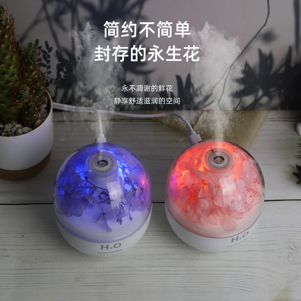 The new Everlasting Flower humidifier is a portable car and home USB water replenishment atomization soft sound night light creative humidifier pic 6