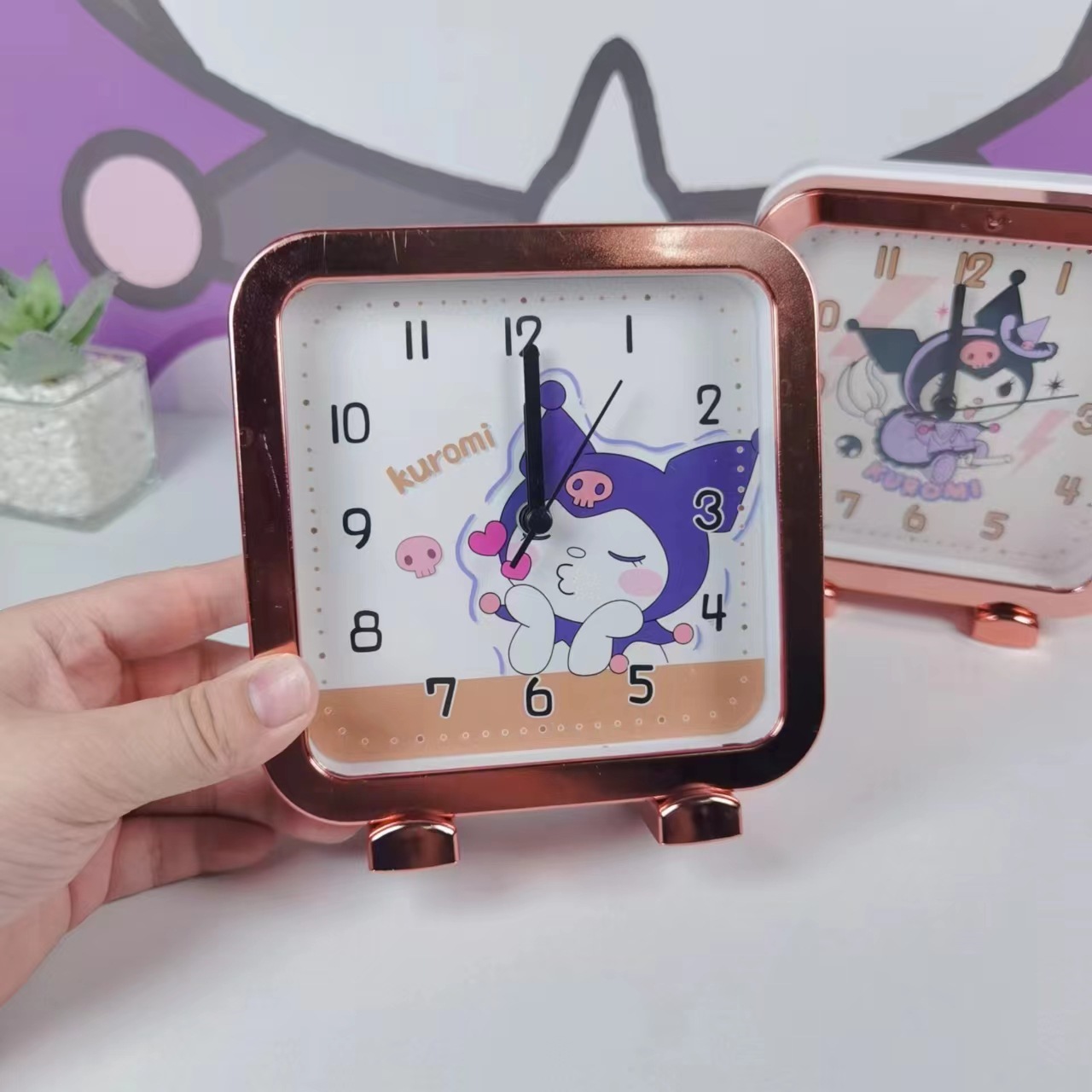 跨境新款创意卡通库洛米三丽鸥卡通闹钟学生卧室超静音懒人台钟详情17