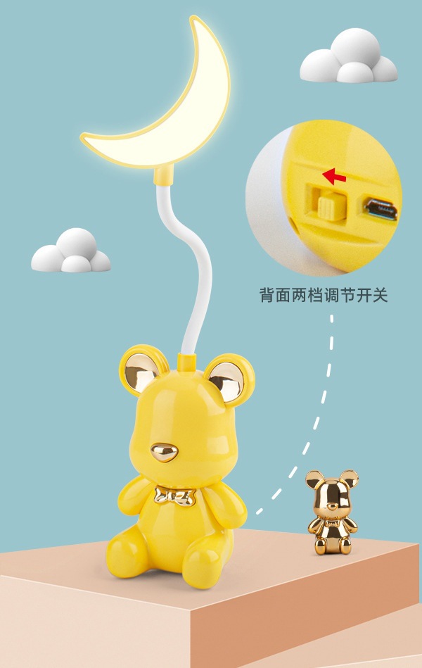 New cute bear Moon LED charging desk lamp, mini electroplated bear USB charging night light with pencil sharpener pic 13