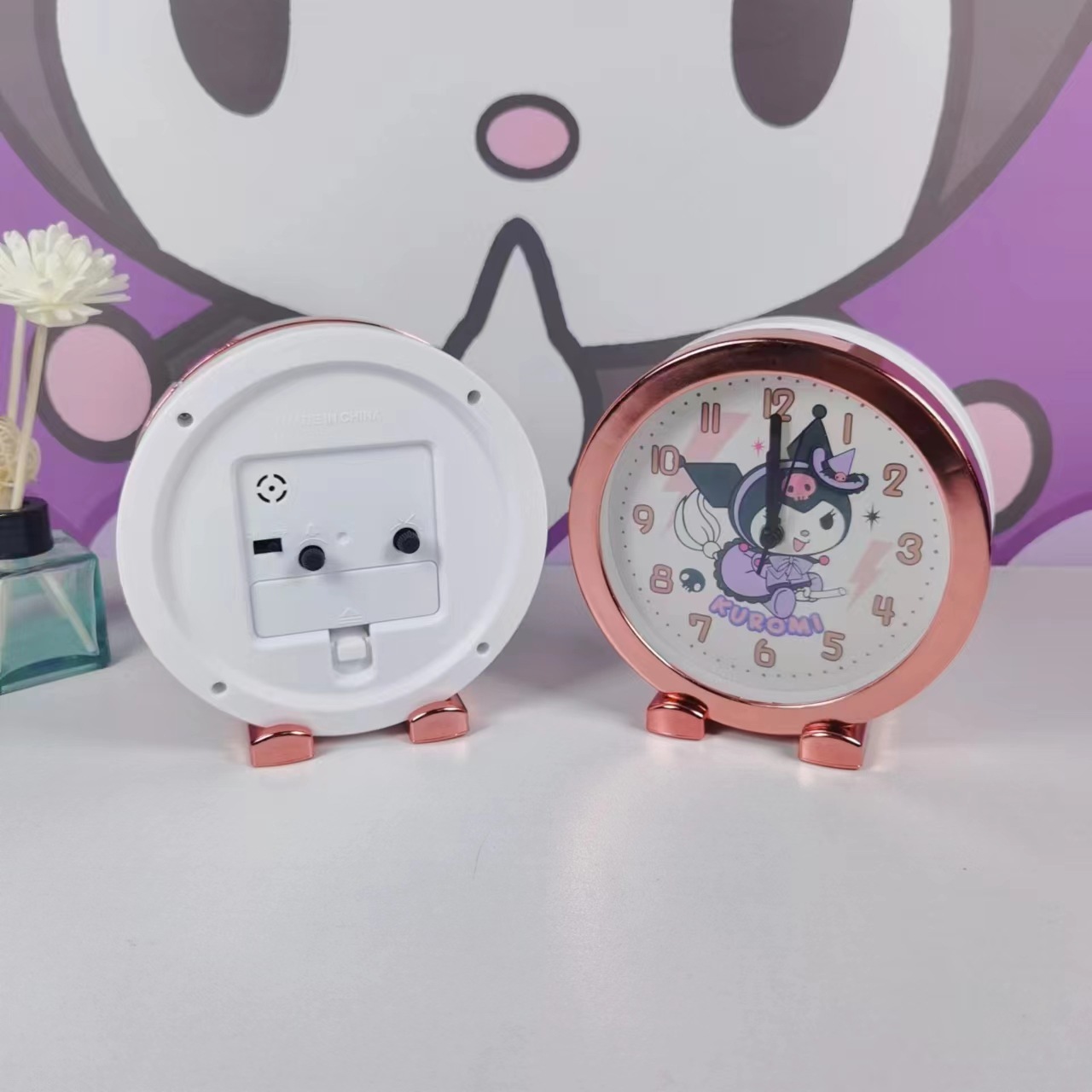 跨境新款创意卡通库洛米三丽鸥卡通闹钟学生卧室超静音懒人台钟详情11